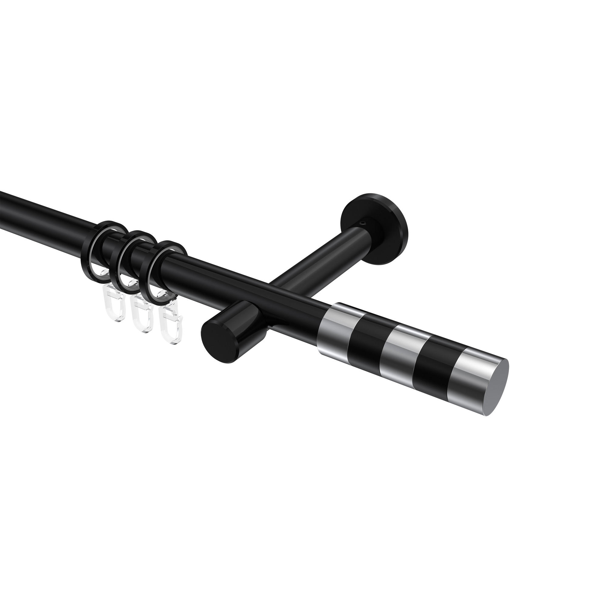 GARDINENSTANGEN-SET Prestige Mavell 520 cm (geteilt in 4 x 130 cm), 1-läufig, 20 mm Ø Schwarz - Chromfarben/Schwarz, Metall (520cm) - INTERDECO
