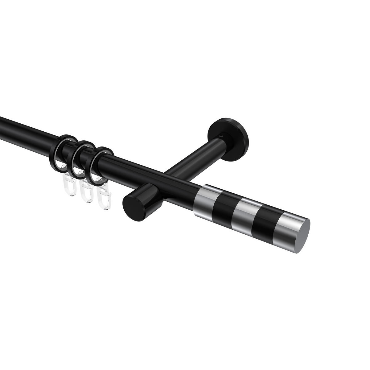 GARDINENSTANGEN-SET Prestige Mavell 280 cm (geteilt in 2 x 140 cm), 1-läufig, 20 mm Ø Schwarz - Chromfarben/Schwarz, Metall (280cm) - INTERDECO
