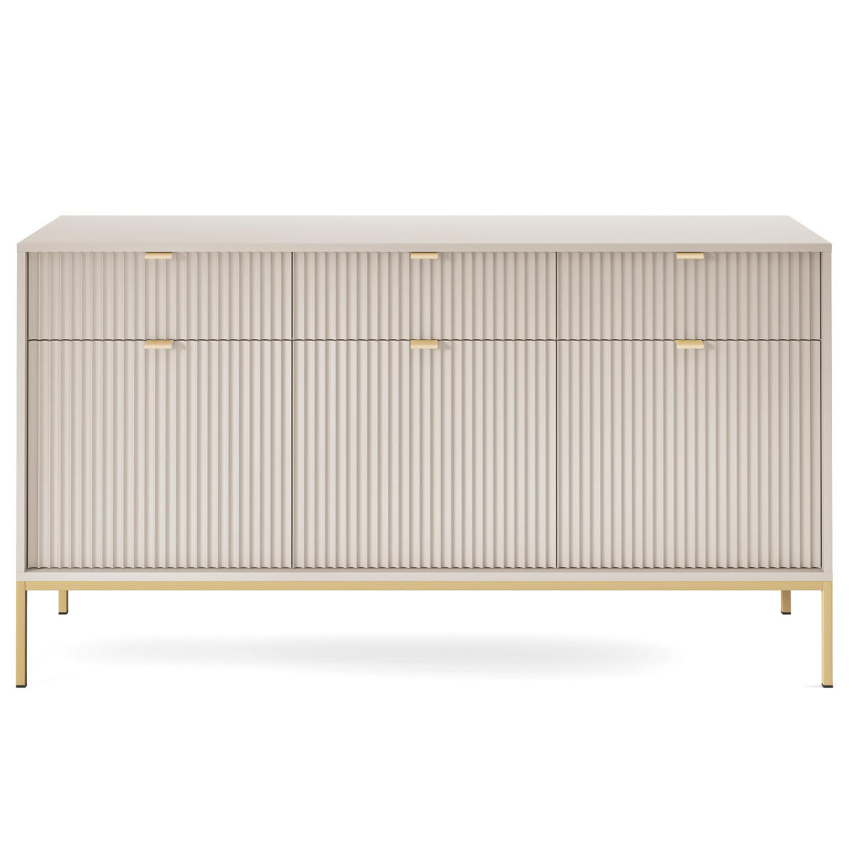 SIDEBOARD STELLARE 154/83/39cm mit 3 Schubladen 3 Türen Kaschmir - Kaschmir/Goldfarben, Holzwerkstoff (154/83/39cm) - MASSENO
