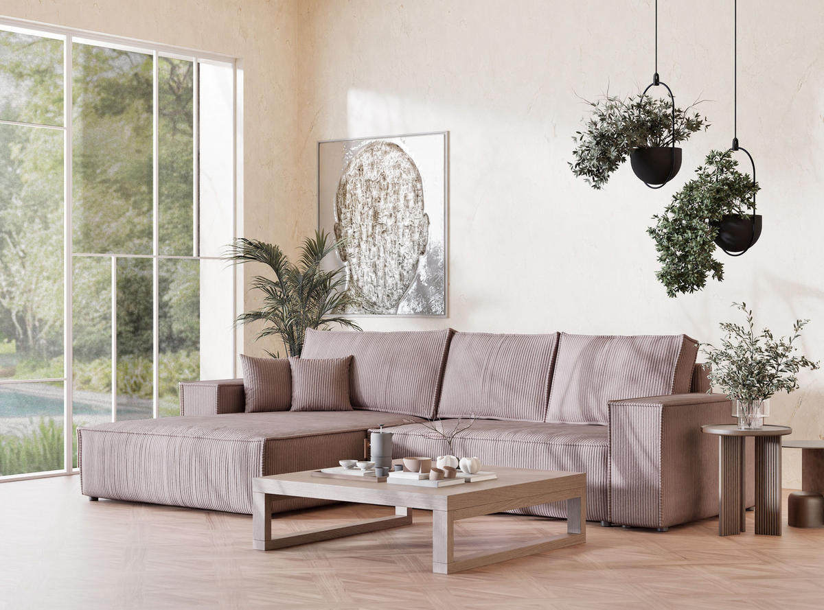 ECKSOFA MIT SCHLAFFUNKTION Maze Lila Samtstoff - Lila/Schwarz, Holz/Holzwerkstoff (294/185cm) - Maison de Reve