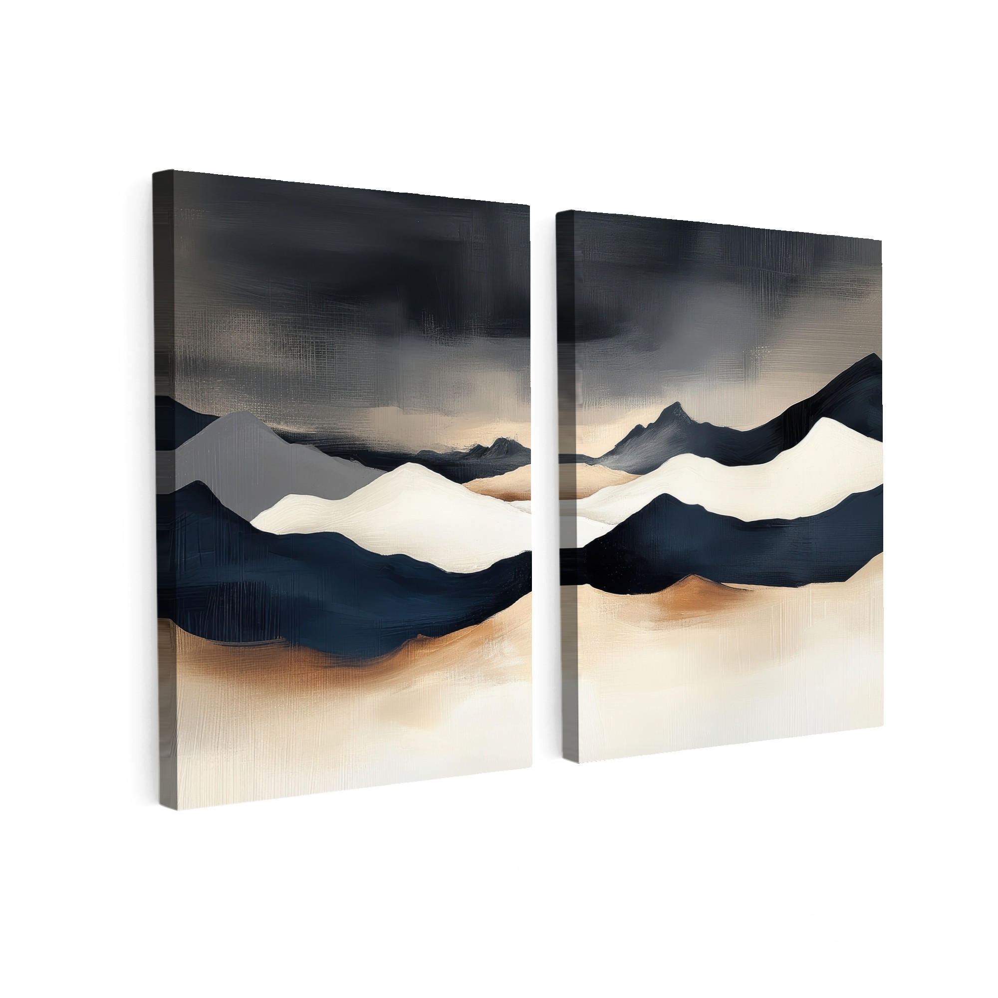LEINWANDBILD 2er Set Landschaft - Abstrakt - Modern 60x40 cm - Dunkelblau, Textil (60/40cm) - MuchoWow