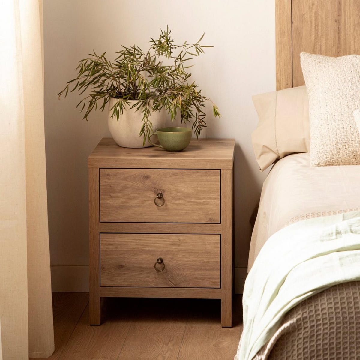 NACHTTISCH 2 SCHUBLADEN Livorno Natürlich 50 cm x 60 cm 2er-Set - Naturfarben, Holzwerkstoff (50/60/39cm) - Klast Home