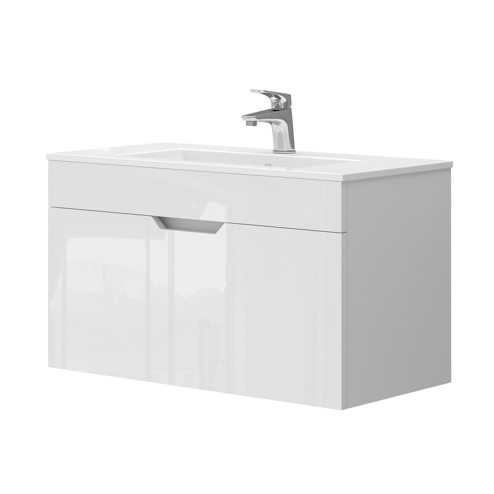 WASCHTISCHKOMBI Stefanie, Weiß Hochglanz, 2 Teile, Unterschrank 80 cm - Weiß, Holzwerkstoff (80/46.2/40cm) - Vicco