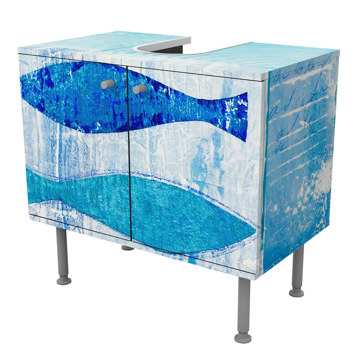 WASCHBECKENUNTERSCHRANK Fish in the Blue 60/55/35 cm - Blau, Holzwerkstoff (60/55/35cm) - Bilderwelten