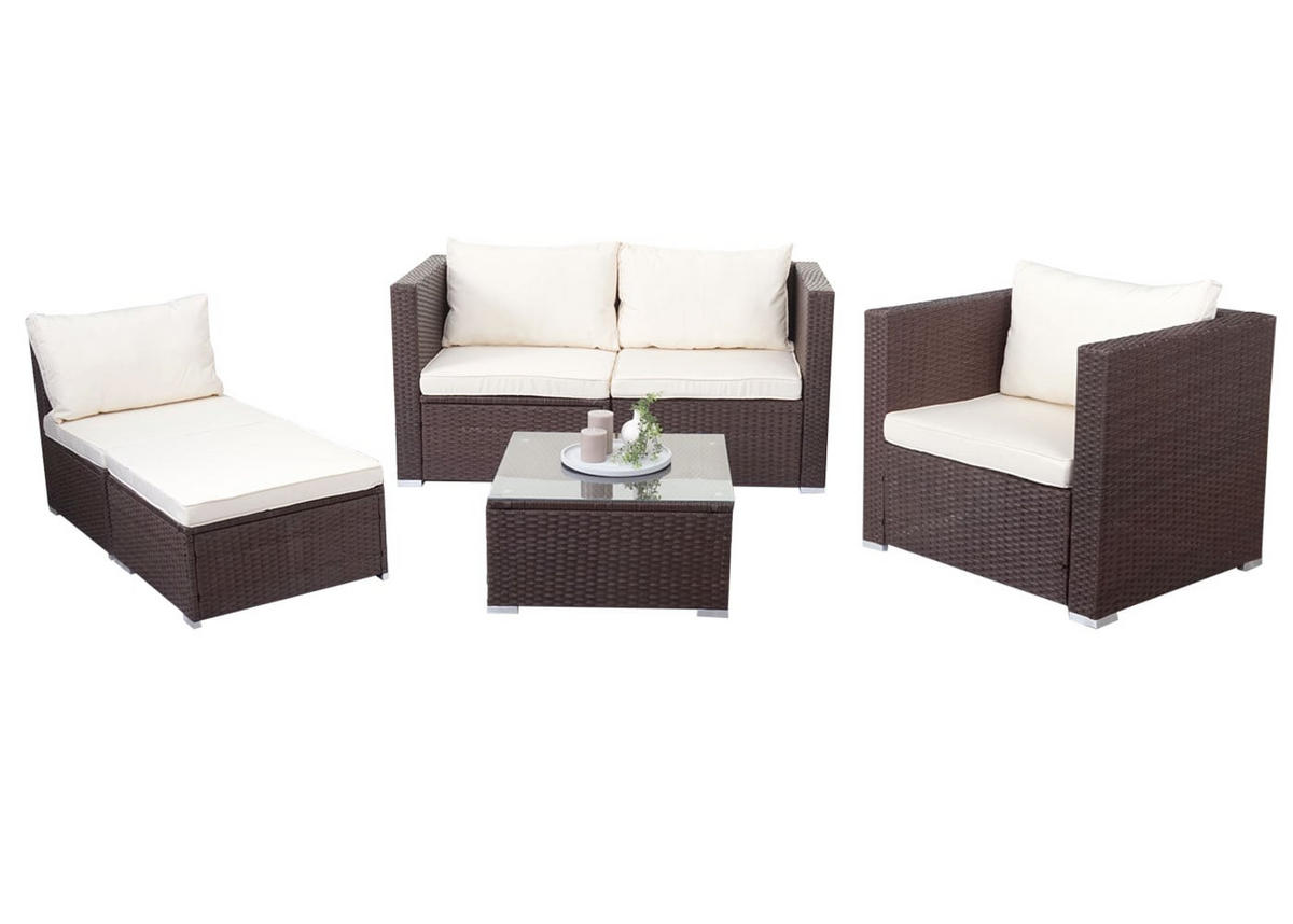 GARTENGARNITUR Lounge-Set Braun Kissen Creme - Braun, Metall - PROREGAL