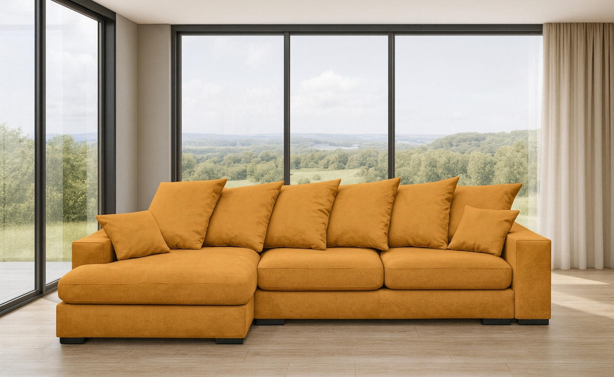 ECKSOFA Mit Schlaffunktion Und Bettkasten Couch L-form Gabon Stoff Riviera Links Orange - Orange, Holz (155/285cm) - Kaiser Möbel