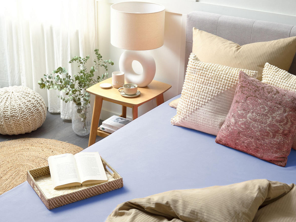 SPANNBETTLAKEN 200/200 cm Baumwolle Hellblau Janbu - Hellblau, Textil (200/200cm) - Beliani