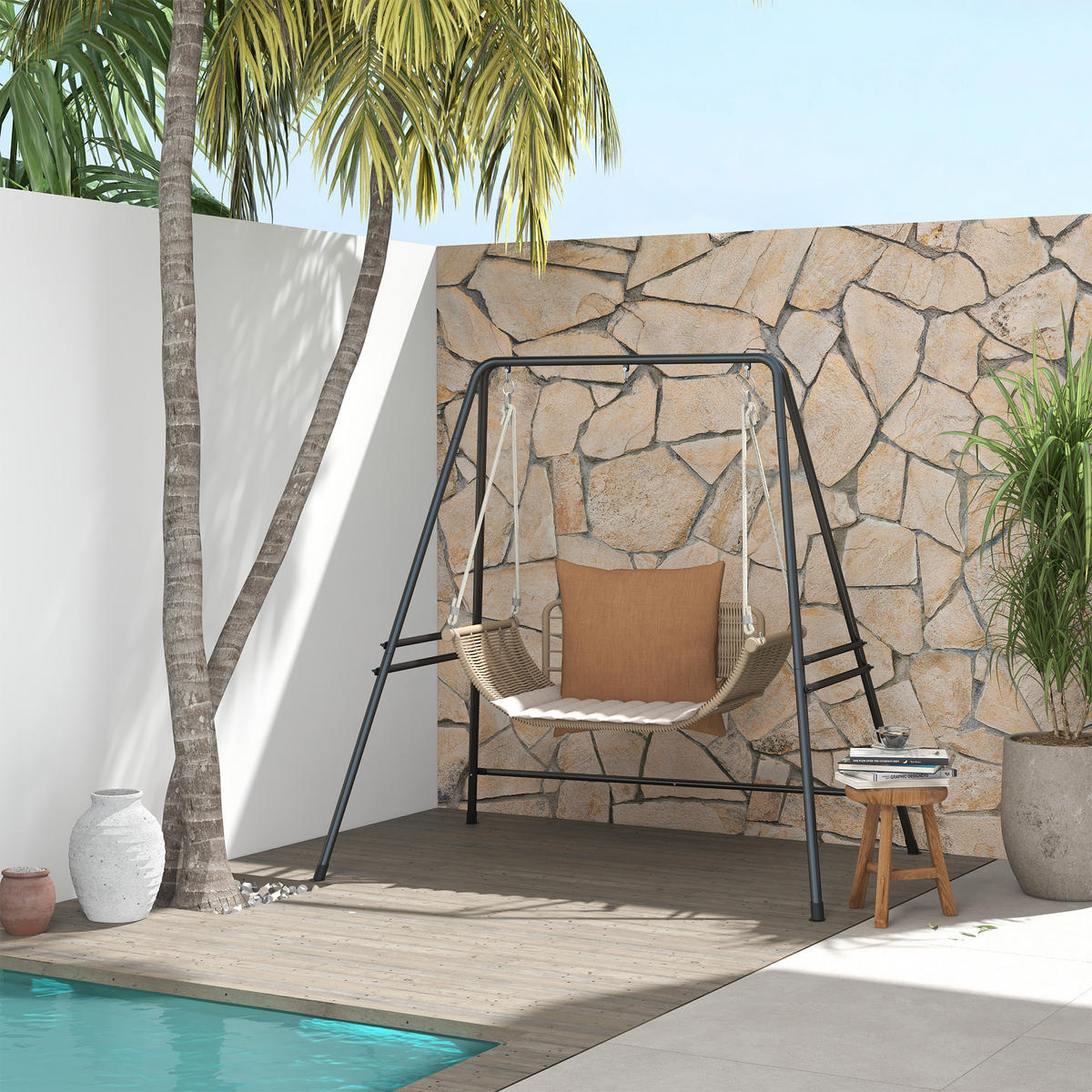 HÄNGESTUHLGESTELL, Stahl, Schwarz - Schwarz, Metall (178/143/180cm) - Outsunny