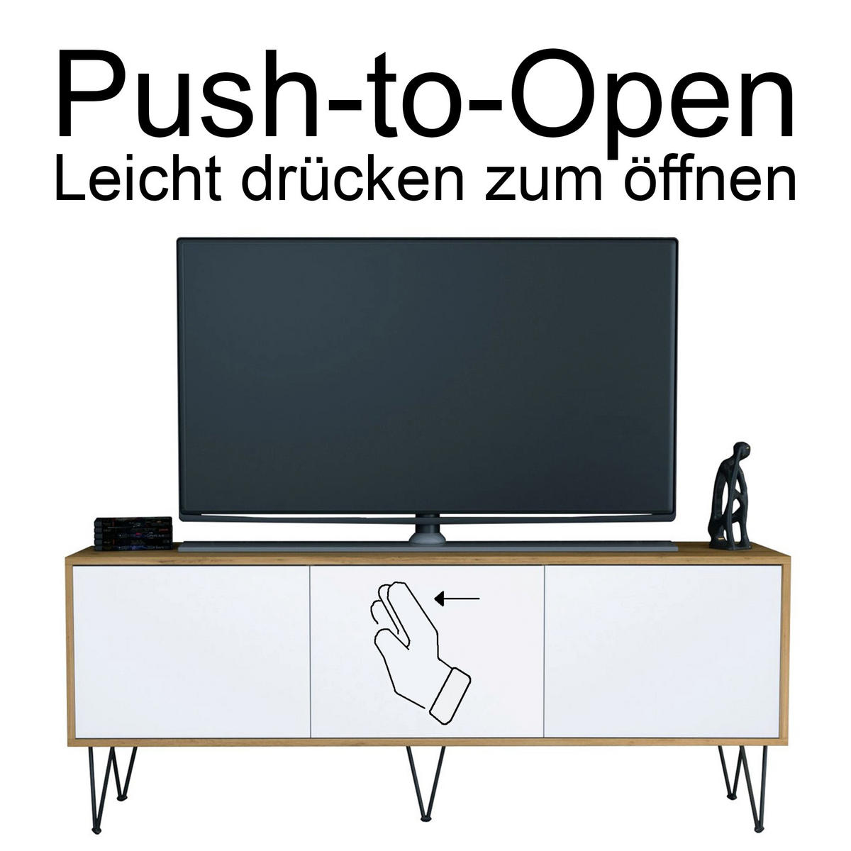 TV-BOARD Elisa, Lowboard mit Push-to-Open, Made in Germany, Moderner Fernsehschrank, Eiche Evoke (152,5 x 60,5 x 37 cm) - Eiche Wotan, Holzwerkstoff (152.5/60.5/37cm) - InnoFurn