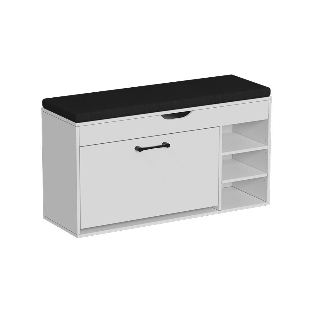 SKOBÄNK Solino Vit/svart 90x50 cm med säte Vit, Svart 50/90/30 cm