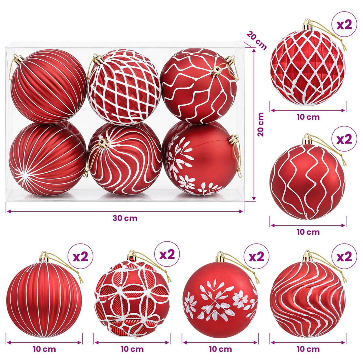 WEIHNACHTSKUGELSET XL 12 -teilig 10 cm Rot Polystyrol - Rot, Kunststoff (10/10/10cm) - vidaXL