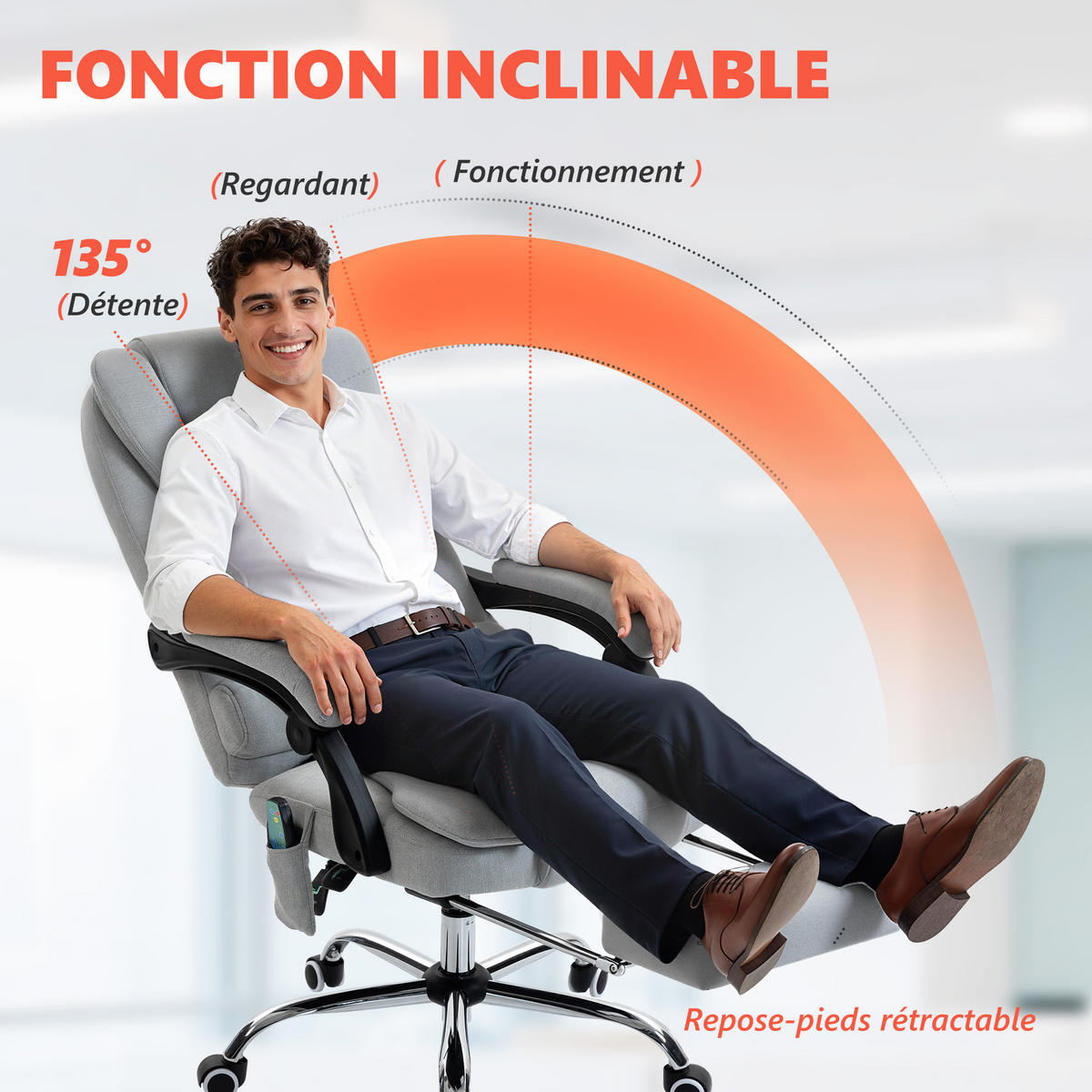 CHEFSESSEL DE-11829 Massage & Heizung Grau - Hellgrau, Textil (65/119/70cm) - ComfortXL