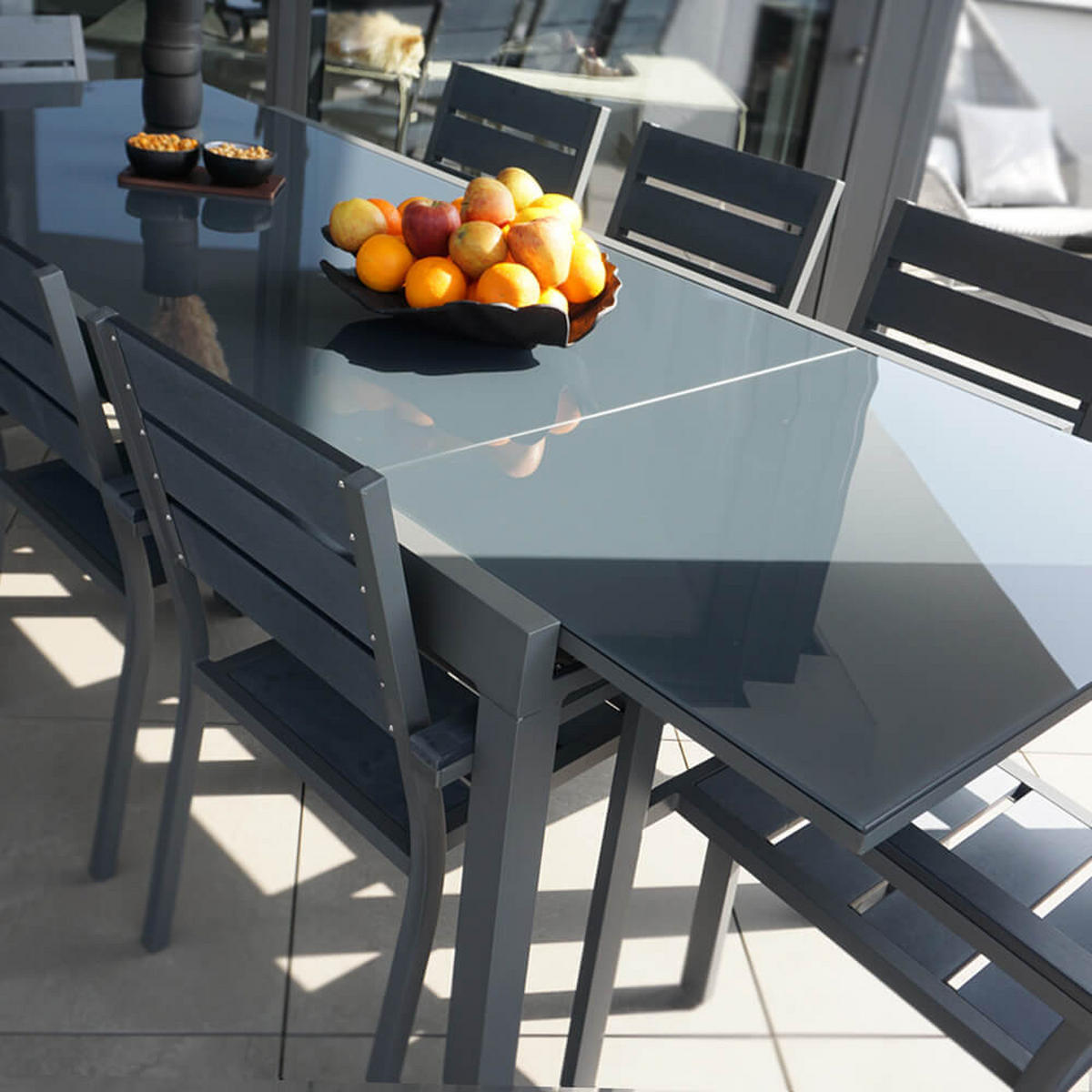 GARTEN-SITZGRUPPE ausziehbar SOL MADERA - 180/240 x 90 cm 8 Stühle - Anthrazit/Hellgrau, Metall - Home Deluxe