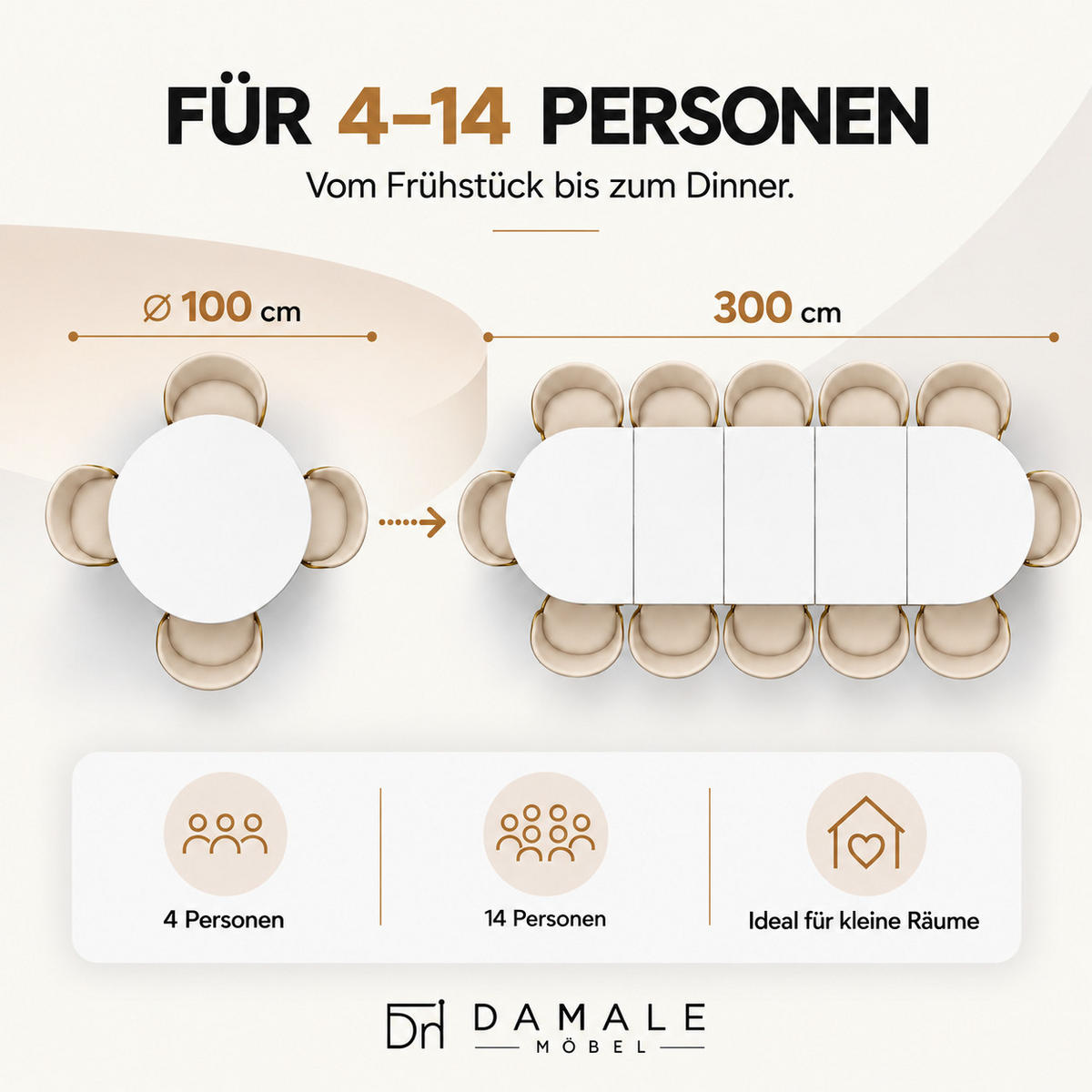 ESSTISCH rund ausziehbar 100/300/76 cm, Weiß, 54 cm Tischplatte + X Metallbeine Schwarz - Schwarz/Weiß, Holzwerkstoff/Metall (100/300/76cm) - Damale Möbel