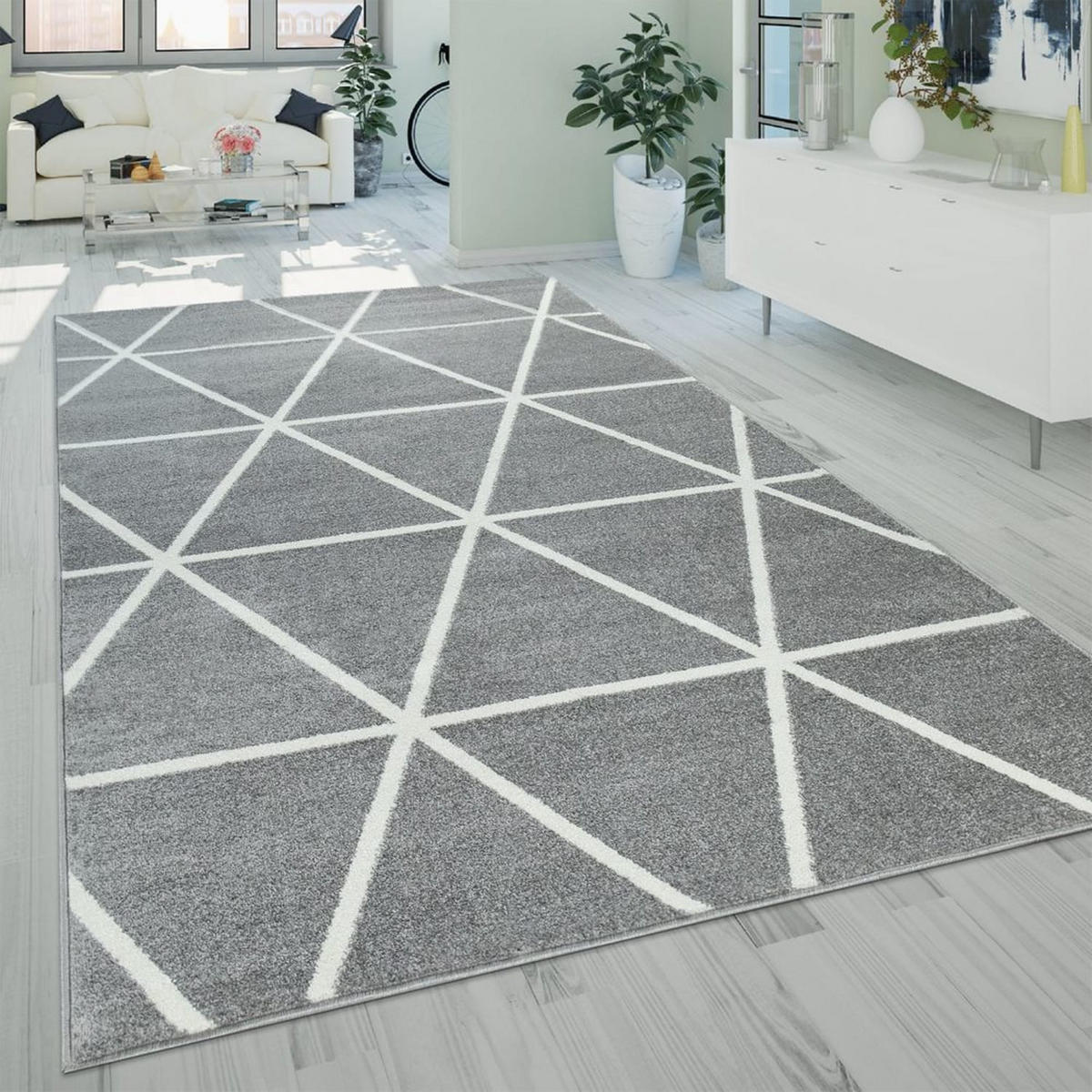 TEPPICH Kurzflor Geometrische Motive Wohnzimmer schmutzabweisend Grau Rechteckig 60x100 - Grau, Textil (60/100cm) - KADIMA DESIGN