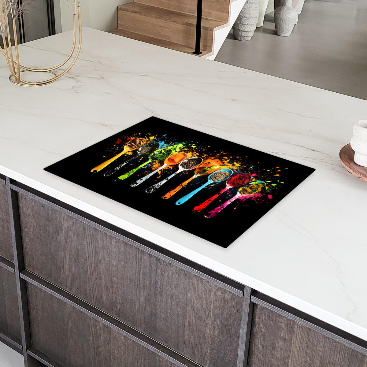 HERDABDECKPLATTE Löffel - Gewürze - Modern - Graffiti - Farbe - Farbenfroh 75x52 cm - Multicolor, Kunststoff (75/52/0.2cm) - MuchoWow