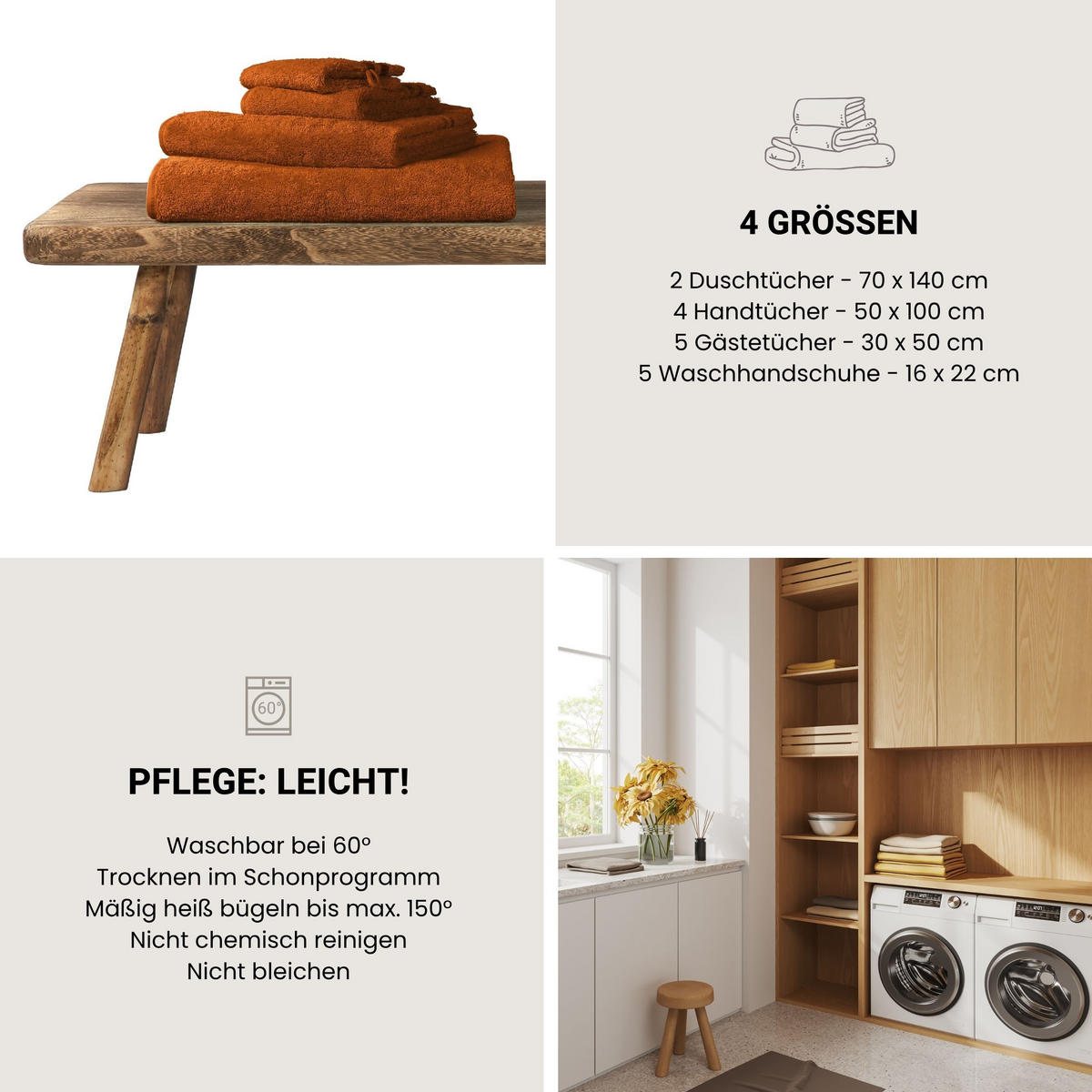 WASCHHANDSCHUHSET Skyline Color - 5-teilig - 16x22 cm - Terrakotta - Terracotta, Textil (16/22cm) - SCHIESSER