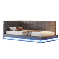 POLSTERBETT 90/200 cm mit LED-Beleuchtung & USB-Steckdose aus Leinen Grau - Grau, Textil (90/200cm) - OKWISH
