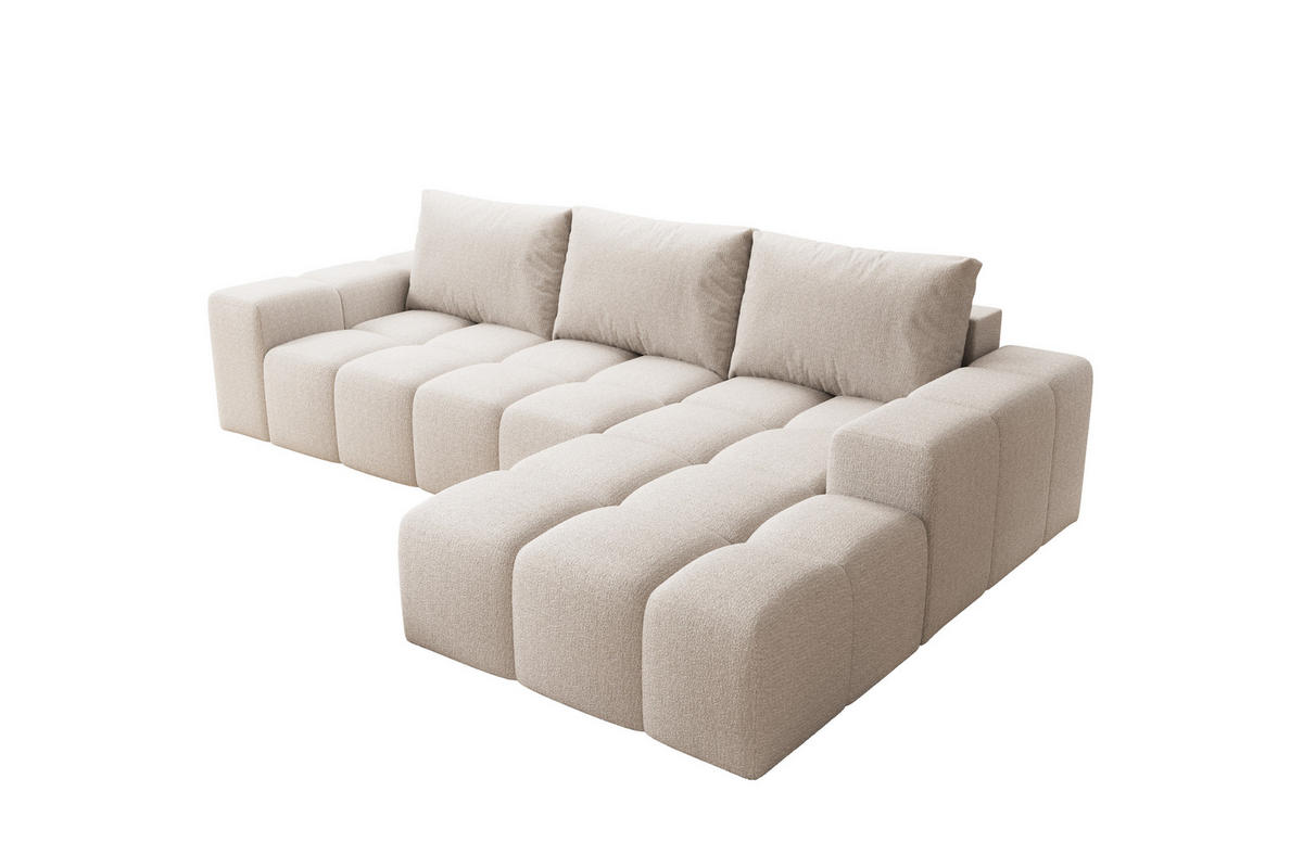 ECKSOFA Cento, L-Form, Ottomane rechts, Teddy-Bouclé-Stoff, 285x56x180 cm, BeigeBeige - Creme, Holz (285/180cm) - PROMETO Möbel