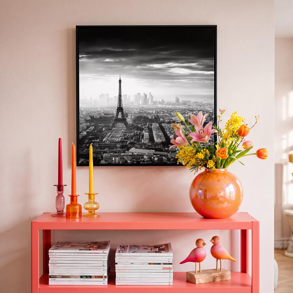 LEINWAND Bilder mit Rahmen - Paris - Skyline - Eiffelturm - Stadt - Wolken - 50x50 - Dunkelgrau, Textil (50/50cm) - MuchoWow