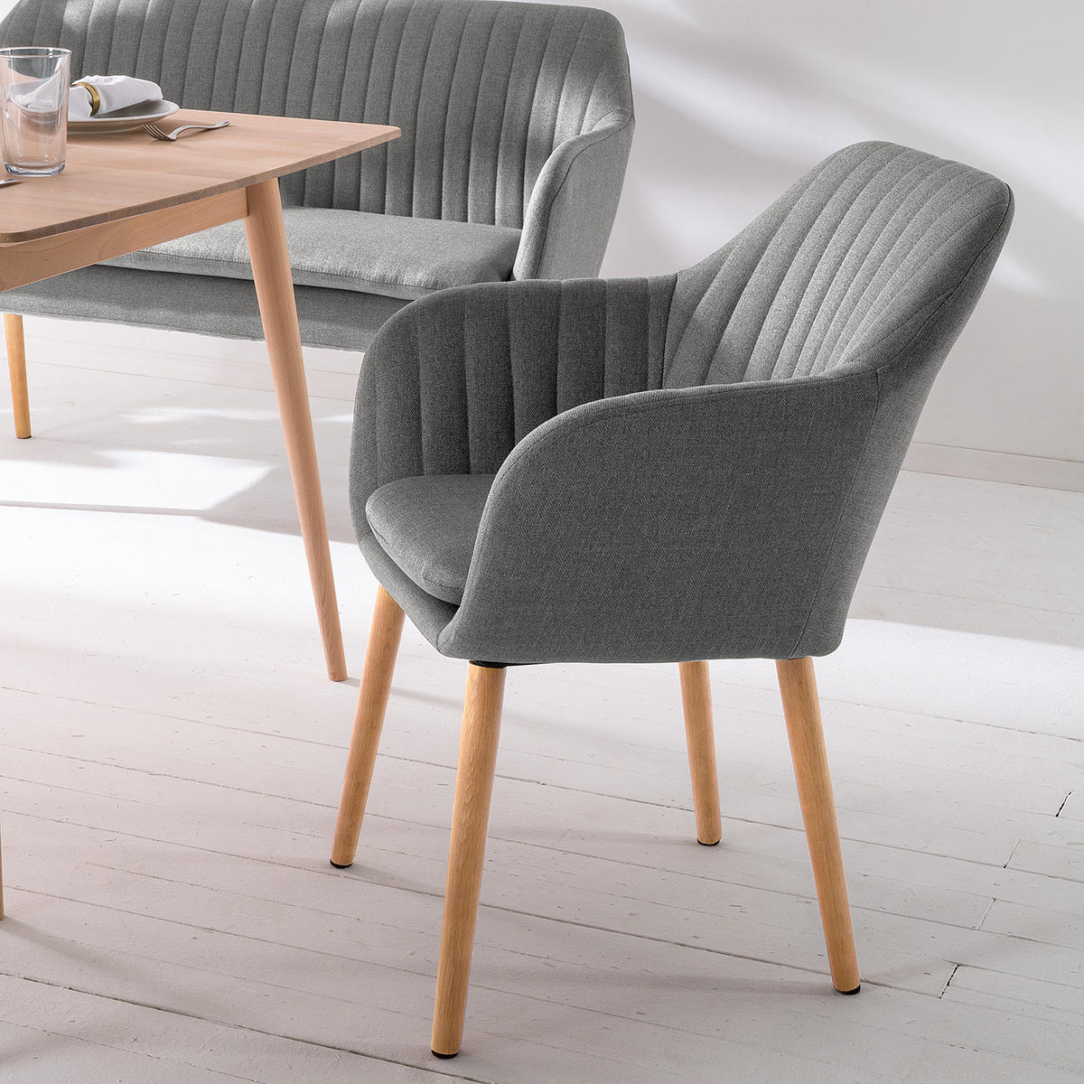 ARMLEHNENSTUHL - Textil / Massivholz - Eichefarben/Grau, Eichenholz/Holz (57/83/61cm) - home24