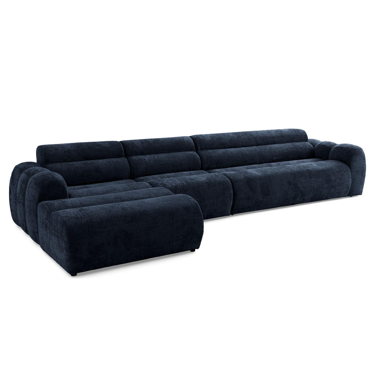 5-SITZER modulares Ecksofa VEER SET 2 Links, 379 x 175 cm, Chenille Webstoff Marine - Schwarz/Dunkelblau, Holz/Kunststoff (379/175cm) - Muffo