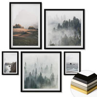 WANDBILDER 5er-Set - 50x50 cm & 20x30 cm & 40x60 cm Schwarzer Rahmen - Landschaften aus Bergen und Meer - Schwarz, Kunststoff (40/60cm) - ArtPrintCave