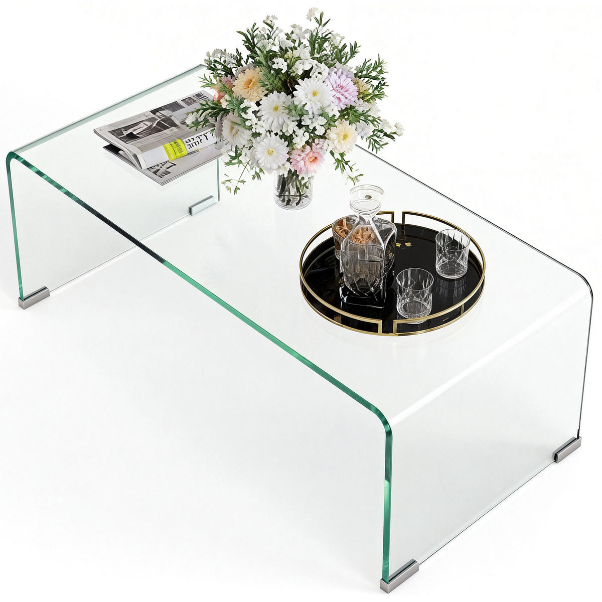 COUCHTISCH DE-08754 einteiliges Design, 80x45 cm Transparent - Transparent, Glas (80/45/35cm) - ComfortXL
