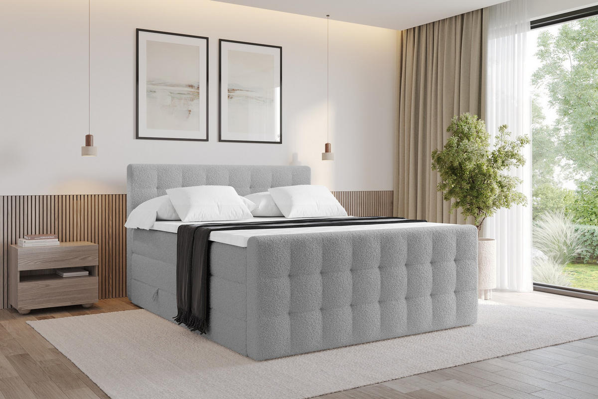 BOXSPRINGOVÁ POSTEL s matrací H3/H4 - IGAN-Z KING - 160x200 cm Světle šedá - stříbrná, kompozitní dřevo (163/200cm) - ALTDECOR