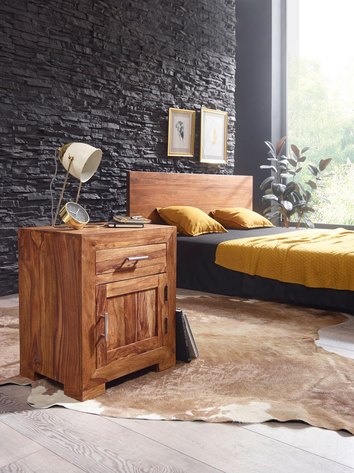 NACHTTISCH Massivholz Schublade Tür Landhausstil, Braun 50x40x60 cm - Braun, Holz/Metall (50/60/40cm) - KADIMA DESIGN