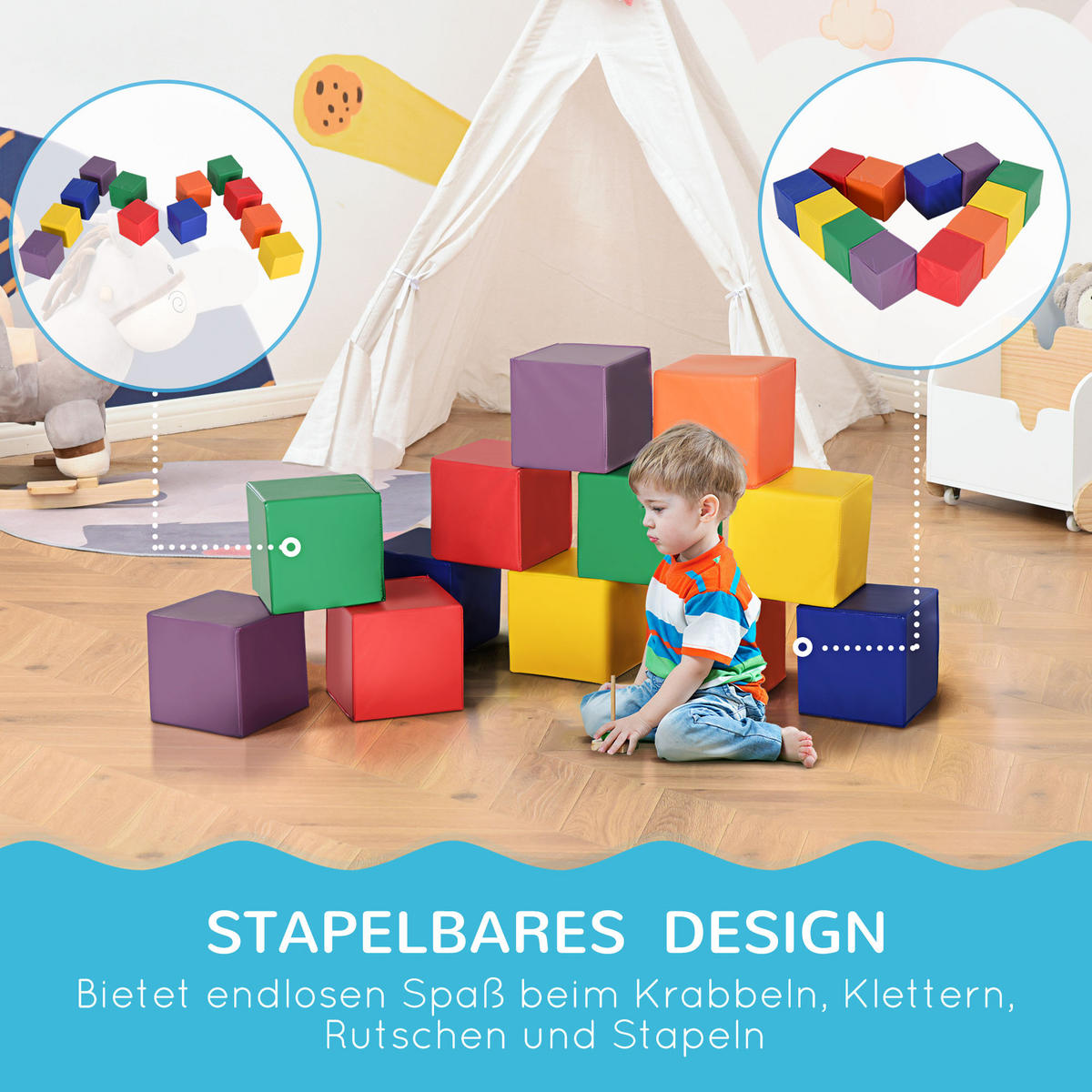 BAUSTEINSET - Rot/Grün, Kunststoff (20/20/20cm) - HOMCOM