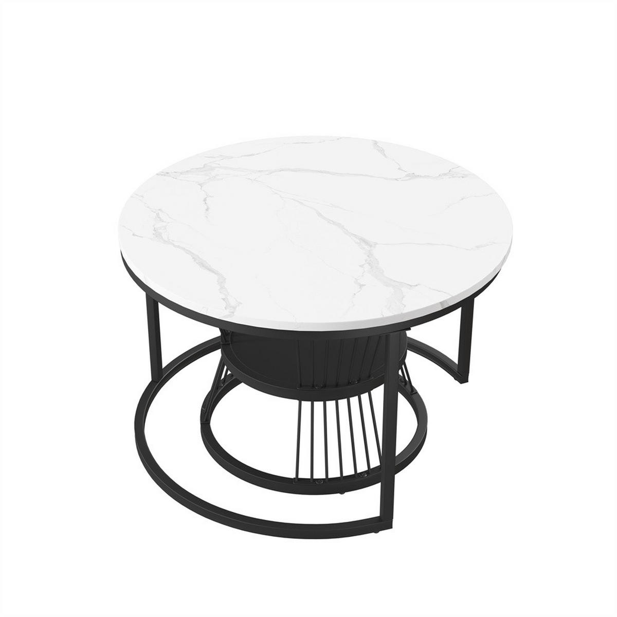COUCHTISCH 2er-Set - Runder Couchtisch - Durchmesser 70 cm und Durchmesser 45 cm - Weiß und Schwarz - Schwarz, Holzwerkstoff (70/70/45cm) - DELFA