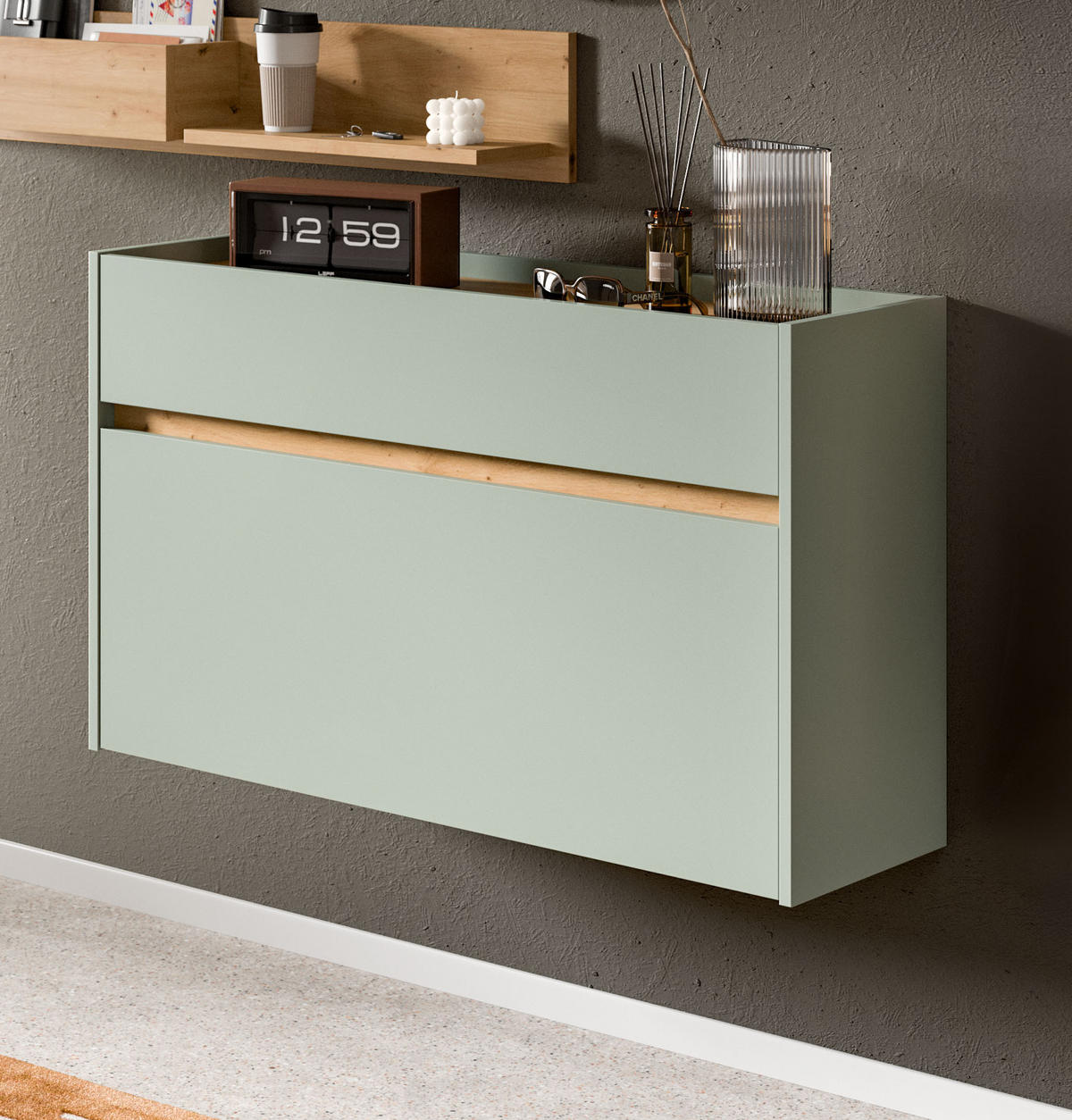 SCHUHKOMMODE DRIVE (B/H/T: ca. 110/61/32 cm) in Salbei/Salbei - Salbeigrün, Holzwerkstoff (110/61/32cm)