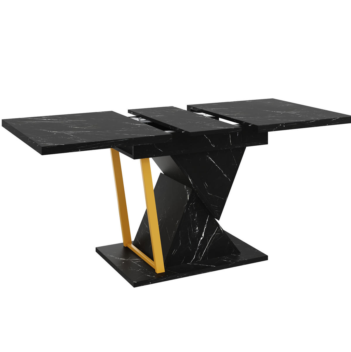 AUSZIEHTISCH 110/80/76 cm in Schwarz mit Marmoroptik & Metallgestell - Schwarz, Holzwerkstoff (110/80/76cm) - BEAOK