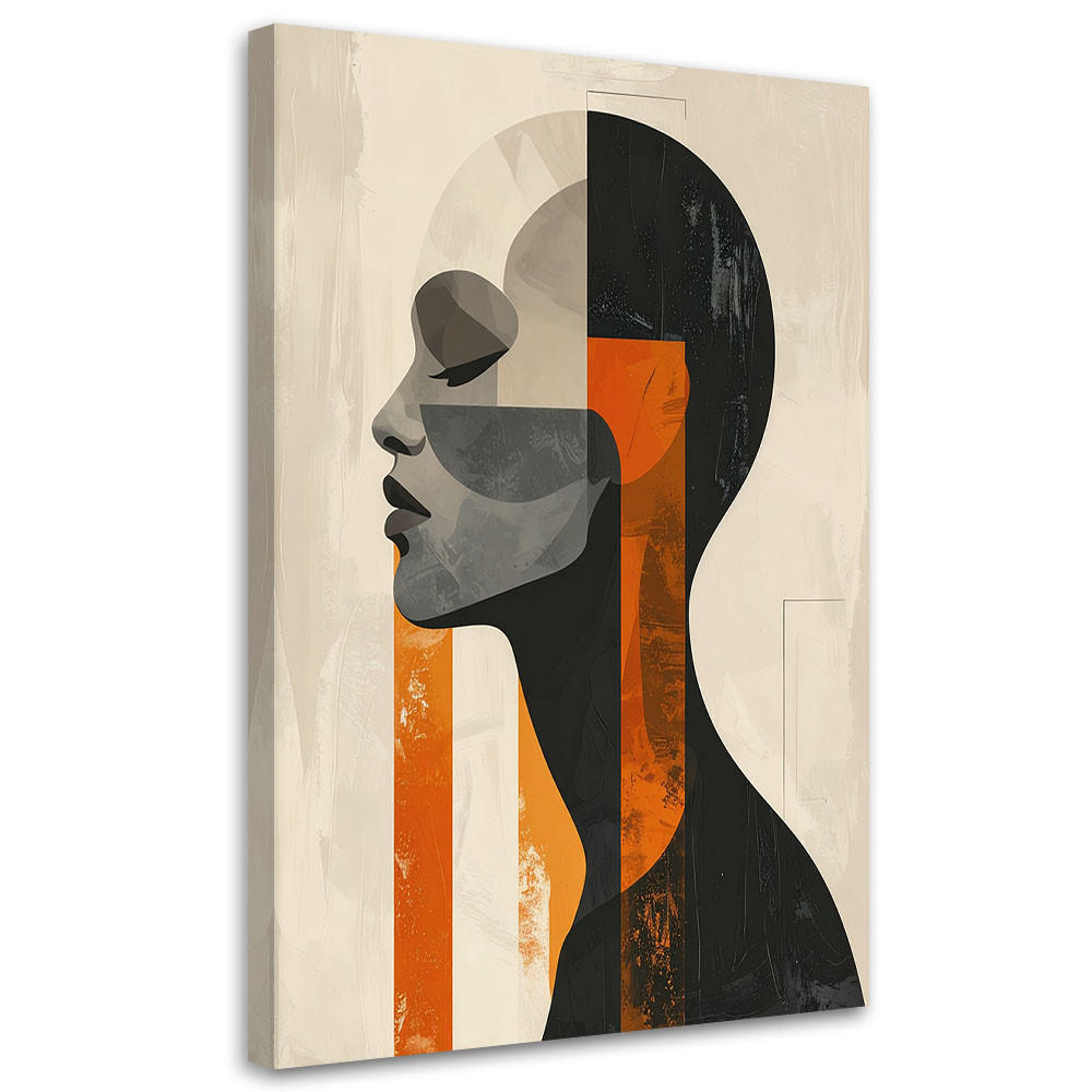 LEINWANDBILDER, Ein minimalistisches Profil einer Frau in einer geometrischen Komposition - Orange, Textil (60/90cm) - Feeby