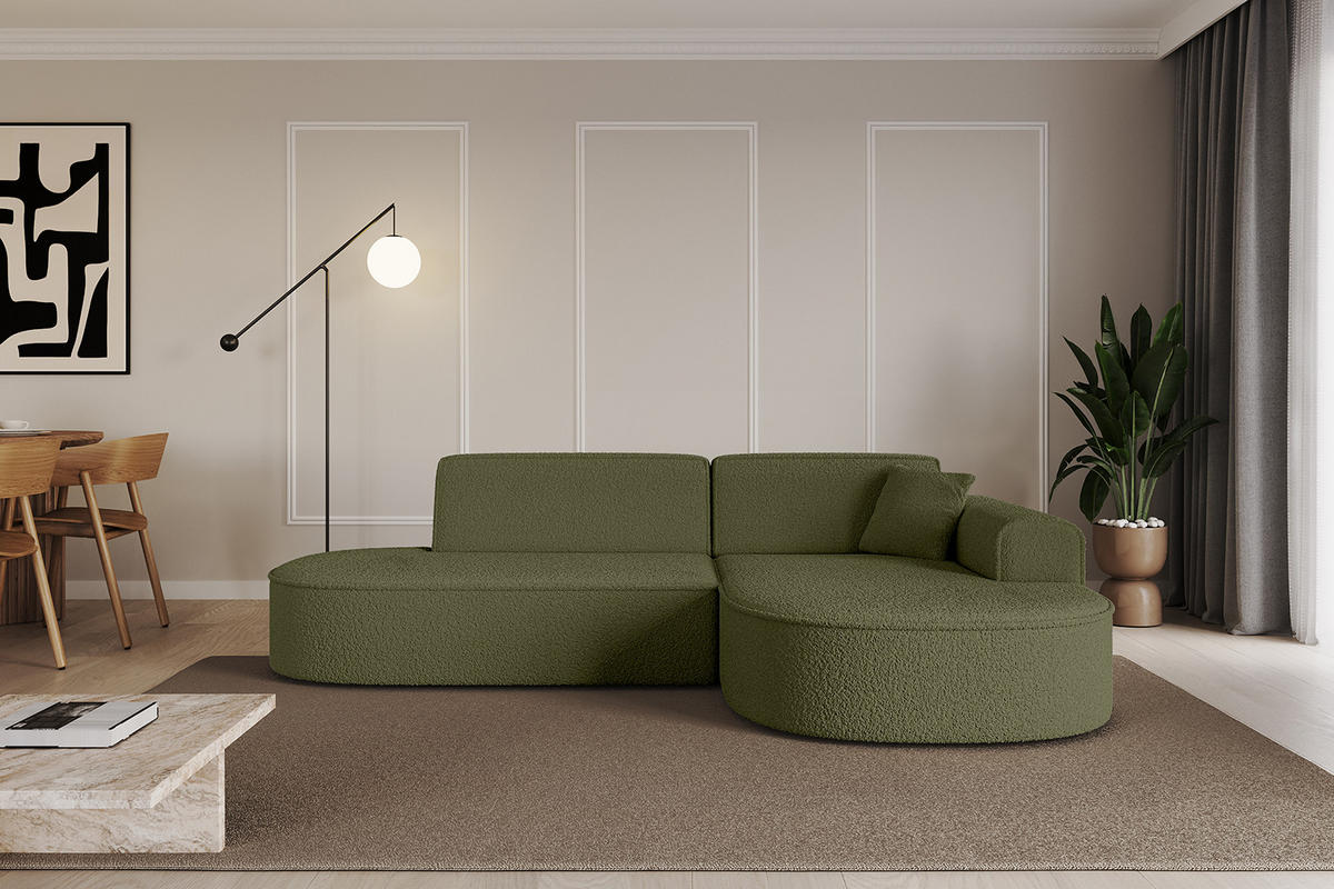 ECKSOFA Ottomane Rechts MARI-L1 - 232x163x73,5 cm Grün Bouclé - Schwarz/Grün, Holzwerkstoff/Kunststoff (234/163cm) - ALTDECOR
