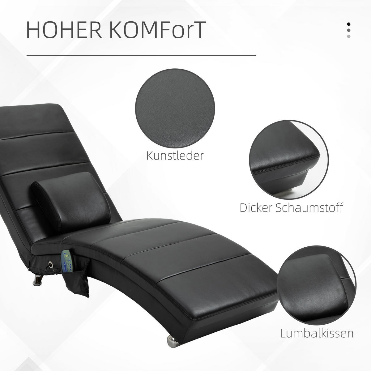 RELAXLIEGE, Massagefunktion, Schwarz - Schwarz, Leder (163/87/58cm) - HOMCOM