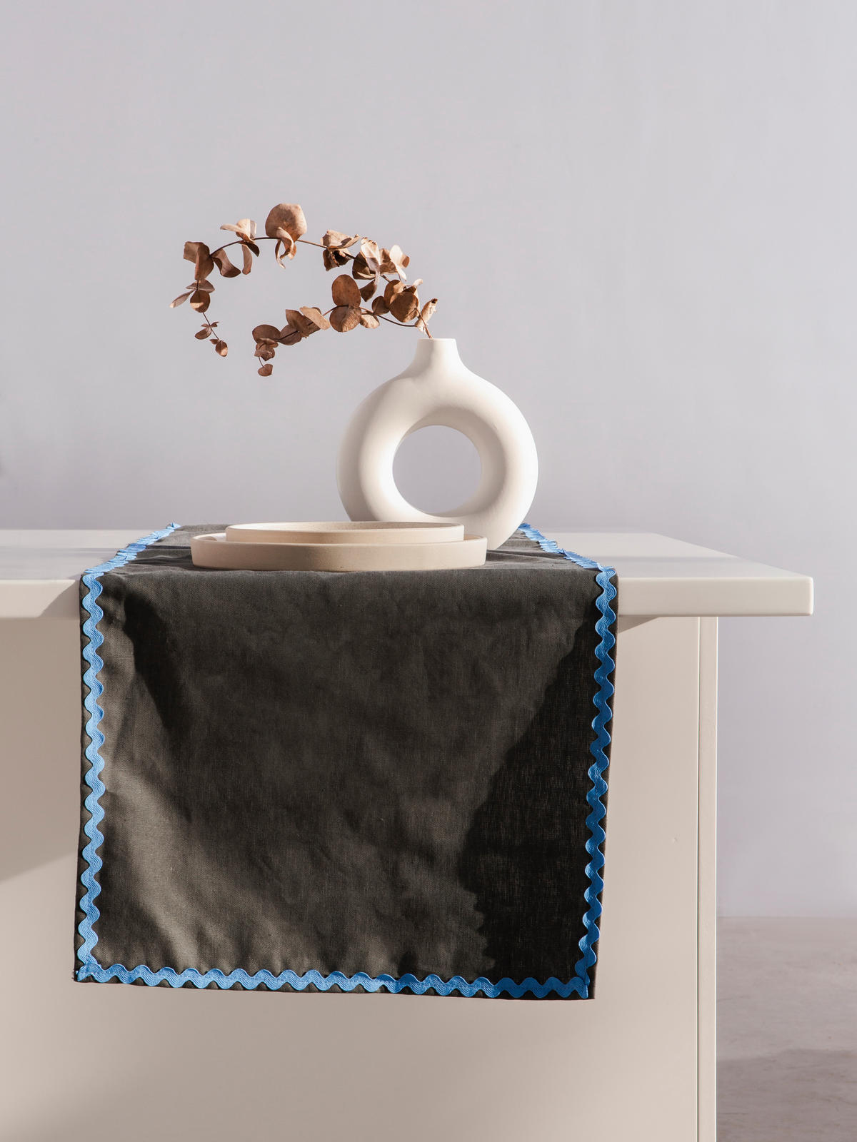 TISCHET 8-teilig, 100% Leinen, grau und blau SET WAVY - Grau, Textil (40/130cm) - RNT By Really Nice Things