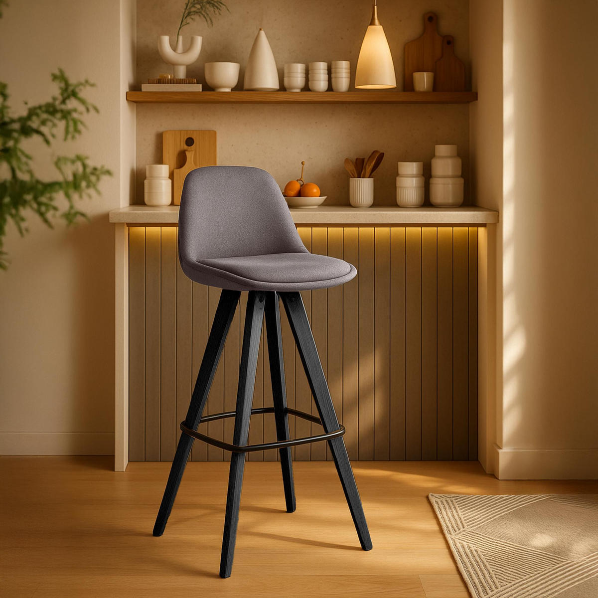 BARHOCKER 2er Set Stoff Taupe - Taupe/Schwarz, Holz/Textil (38/99/44cm) - CLP