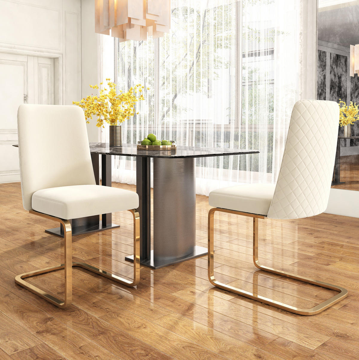 ESSZIMMERSTUHL 2er-Set Samt Beige mit Metallbeinen - Beige, Metall (45/88/52cm) - Meubliv