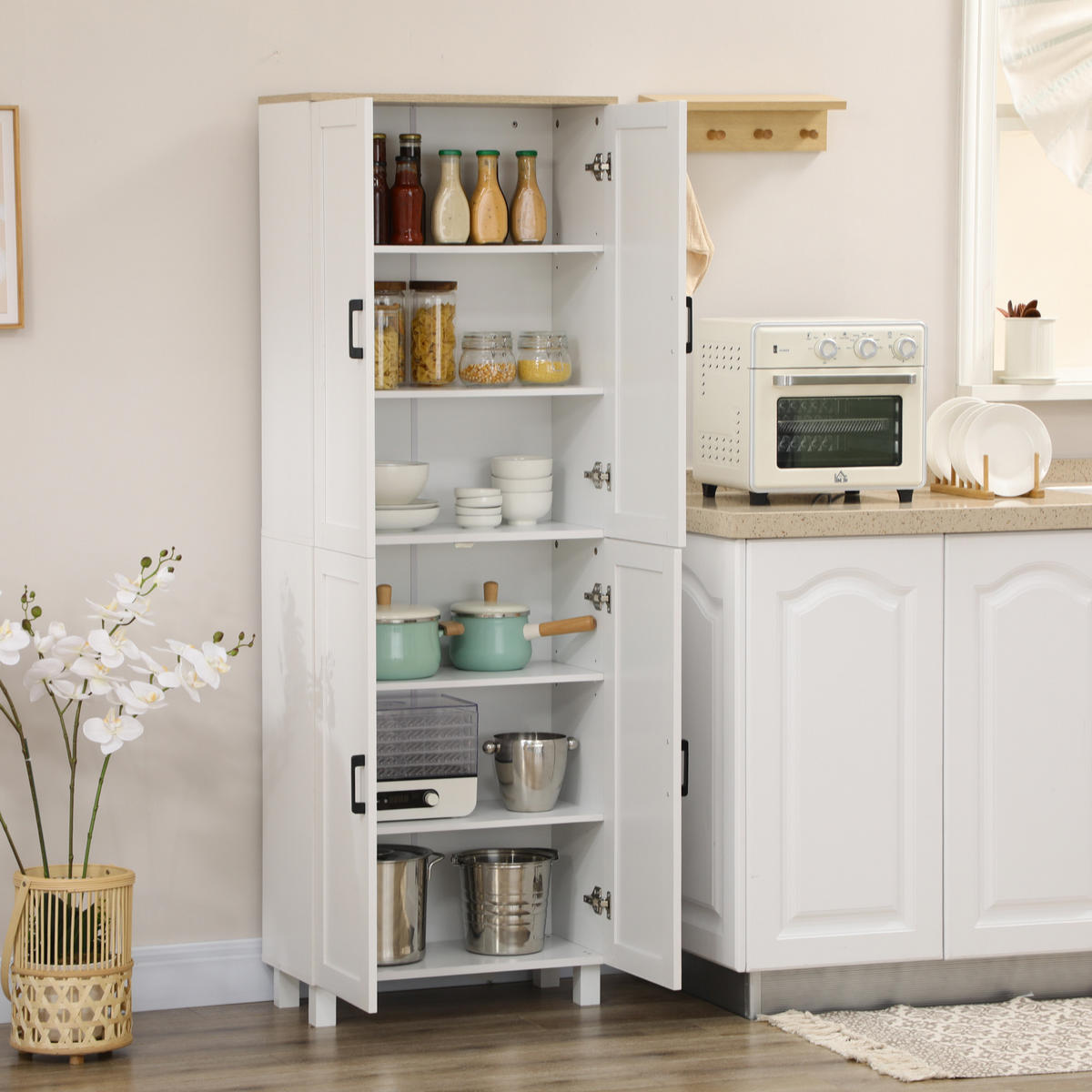 HIGHBOARD DE-11153 4 Türen & 2 verstellbare Böden Weiß - Weiß, Holzwerkstoff (30/170.5/60cm) - ComfortXL