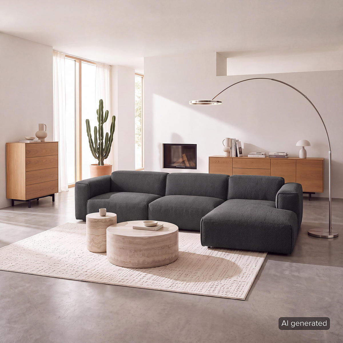 3-SITZER ECKSOFA mit Longchair - Anthrazit/Schwarz, Kunststoff/Textil (317/173cm) - home24