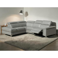ECKSOFA Avenger Echtleder mit 1 x Relaxfunktion Perlgrau - Hellgrau, Leder/Metall (224/81/271cm)