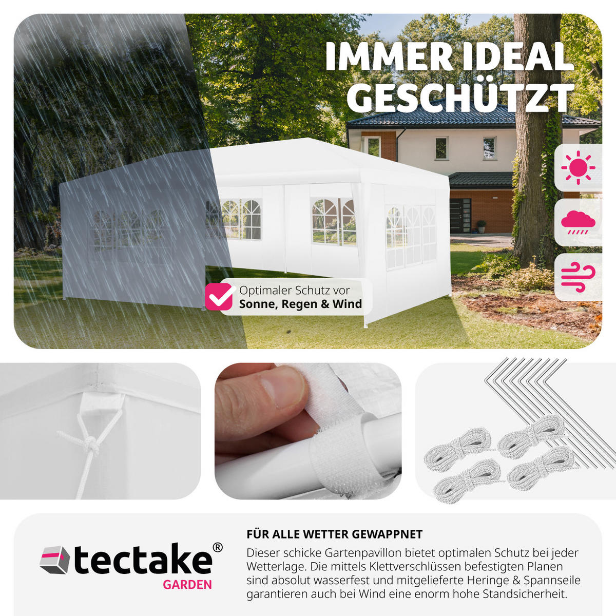 PAVILLON Vivara,inklusive Spannseile und Heringe,weiß - Weiß, Kunststoff (300/250/600cm) - tectake