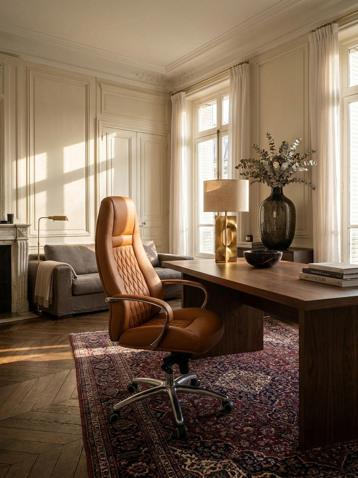 CHEFSESSEL Echtleder mit Aluminiumfußkreuz und ergonomischer Sitzform MADRID, Beige 70x68x130 cm - Beige/Silberfarben, Leder/Metall (70/130/68cm) - KADIMA DESIGN