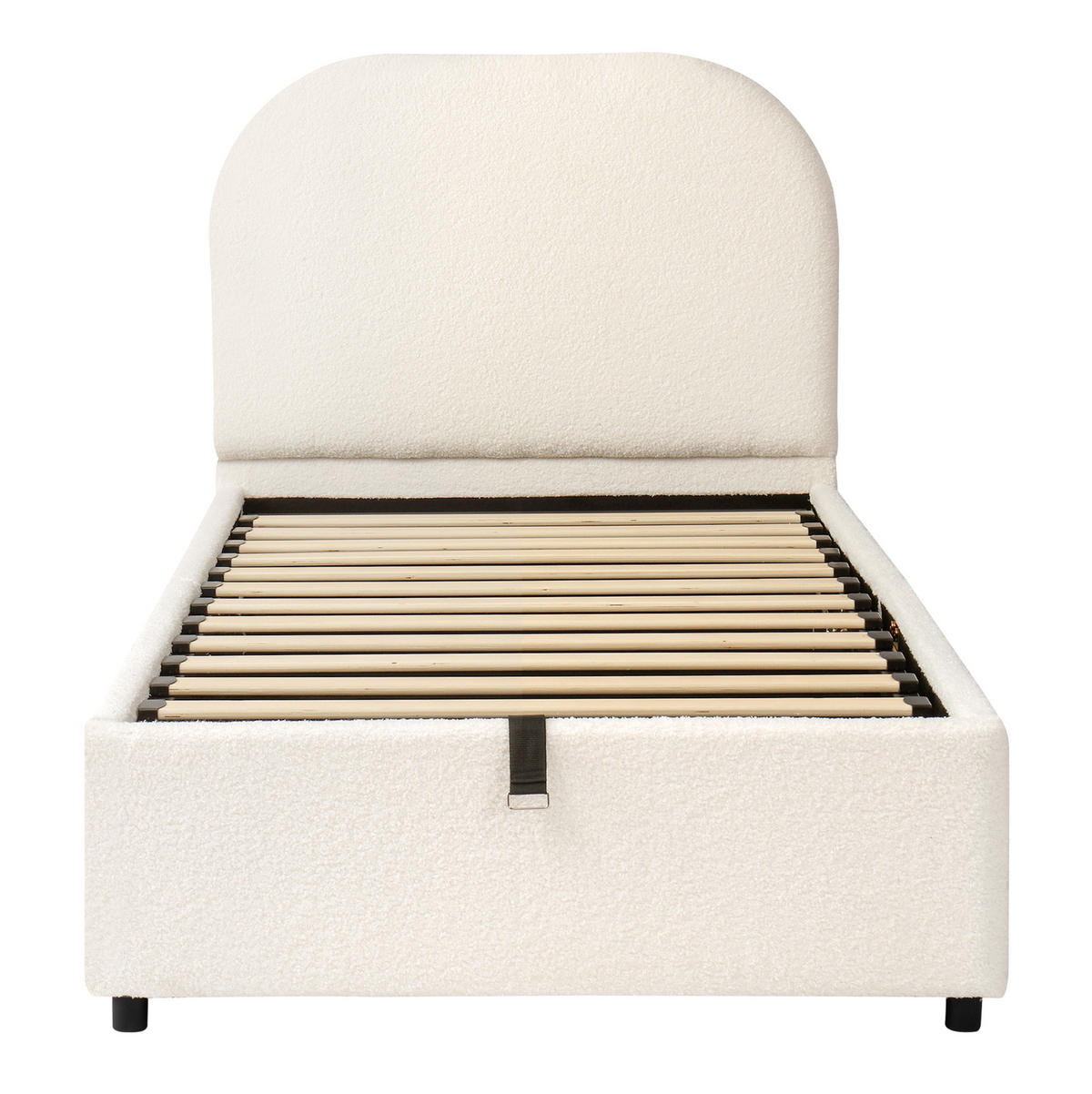 POLSTERBETT 90/200 cm Beige aus Bouclé mit Stauraum und Lattenrost - Beige, Holzwerkstoff (90/200cm) - OKWISH
