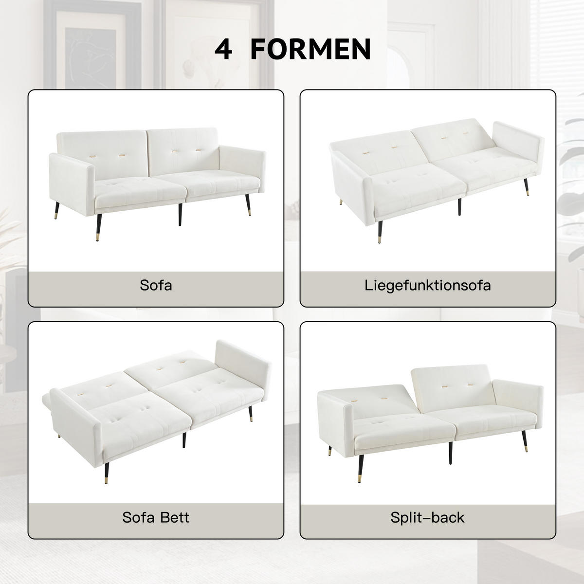 SCHLAFSOFA DE-34676 2-in-1 mit verstellbarer Lehne Beige - Beige, Metall (89/70/164cm) - ComfortXL
