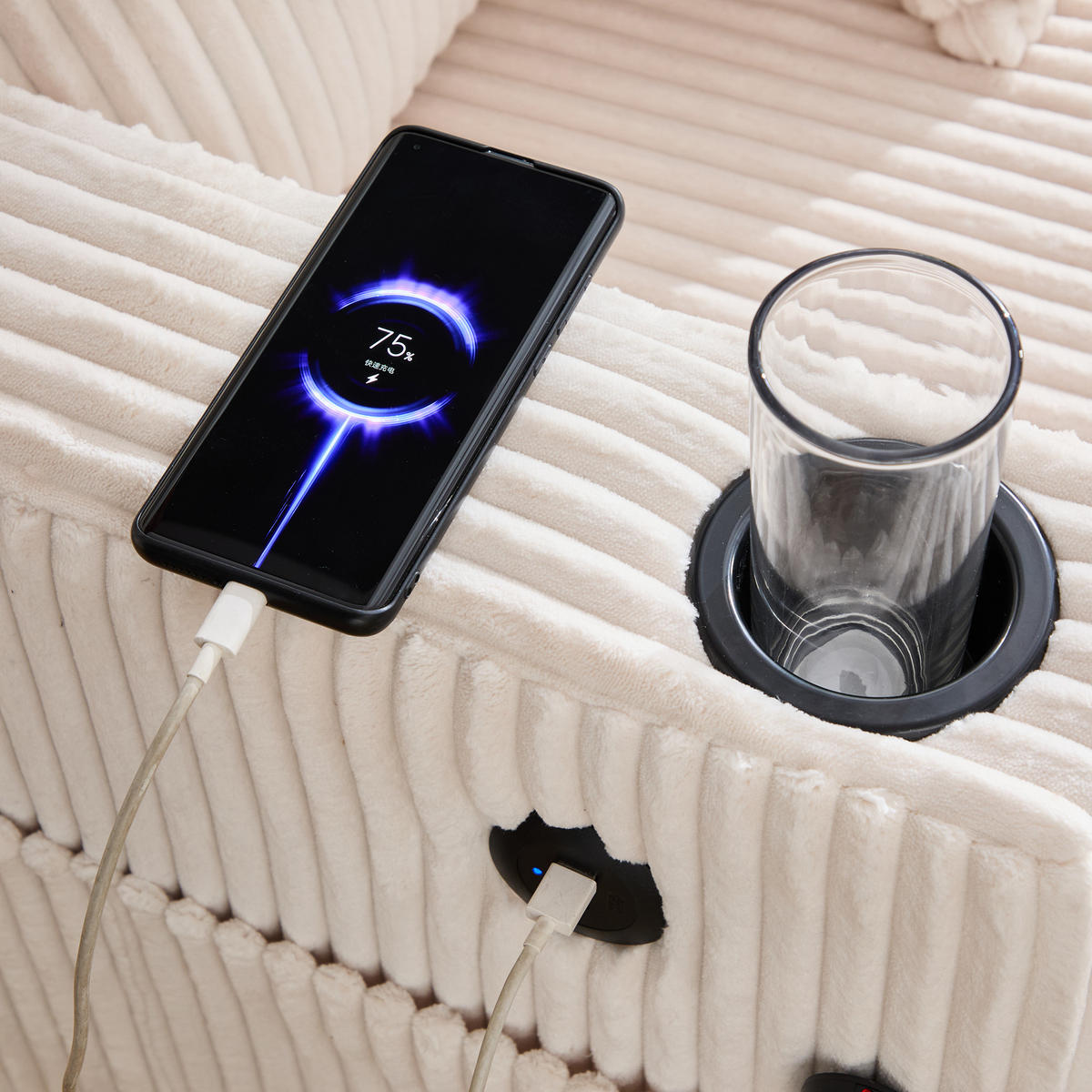 LIEGESTUHL mit LED-Stimmungsbeleuchtung，Cordstoff- Beige - Beige, Textil (142/85/128cm) - KOMHTOM