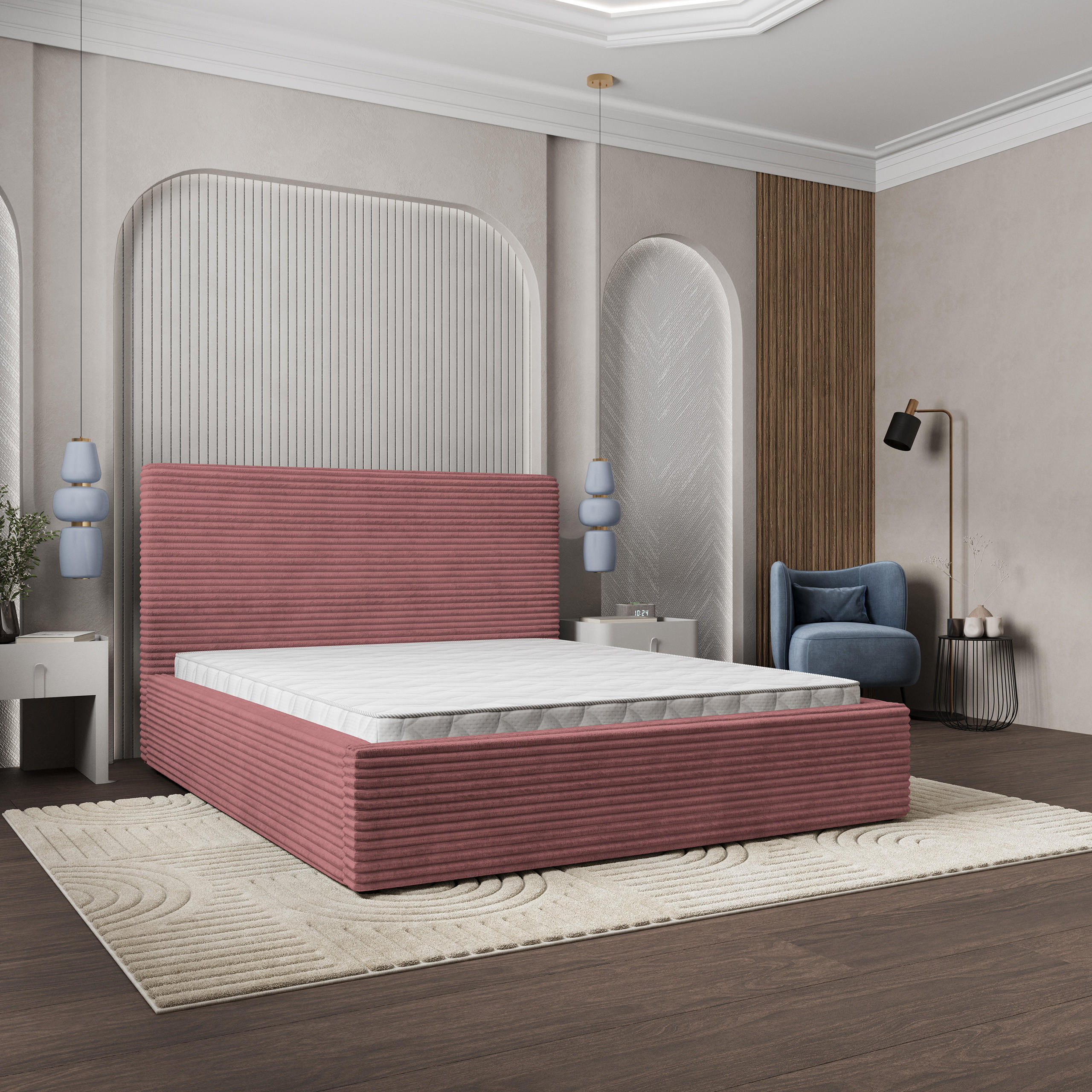 POLSTERBETT MIRETTI 180x200 cm mit Bettkästen - Rosa - Rosa, Holz (180/200cm) - MASSENO