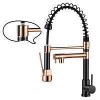 KÜCHENARMATUR ausziehbar mit Federführung 360° drehbar Spültischarmatur Mischbatterie - Schwarz +Roségold - Schwarz, Metall (17.5/46/4.5cm) - DELFA